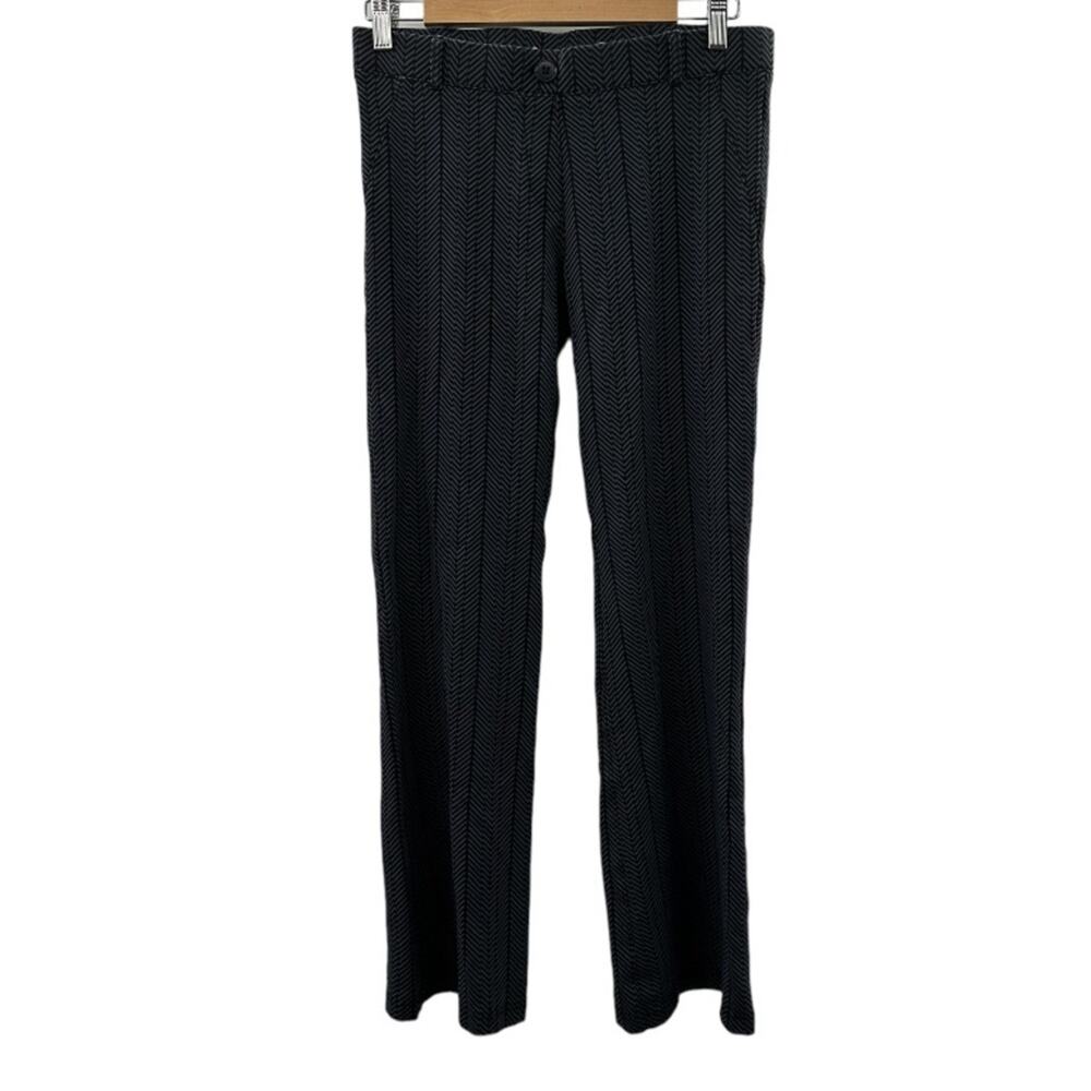 Betabrand Black & Gray Chevron Stripe Print Mid Rise Wide Leg Pull On Pants Sz M